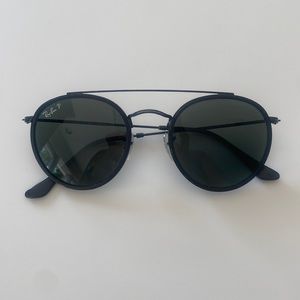 Authentic Polarized Black ROUND DOUBLE BRIDGE  Ray Bans